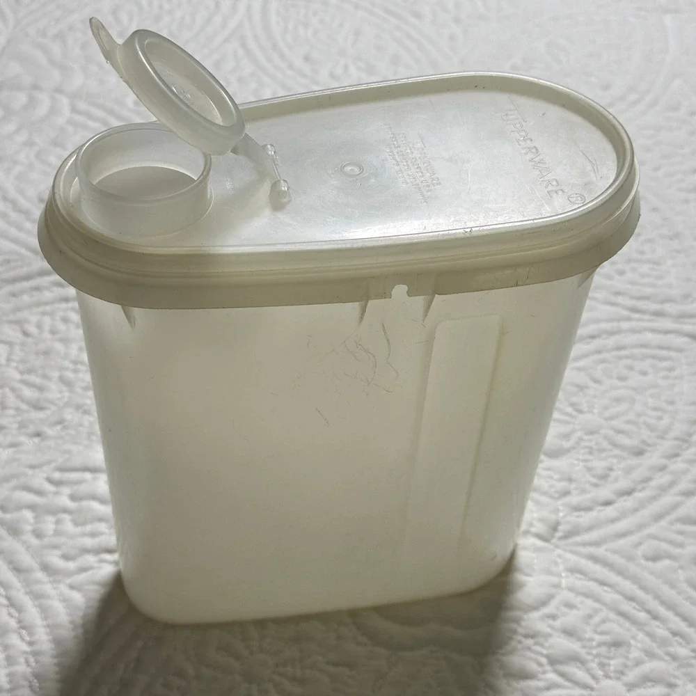 Tupperware Modular Mate Container Vintage Clear White Oval Flip Top‎ Pour Spout